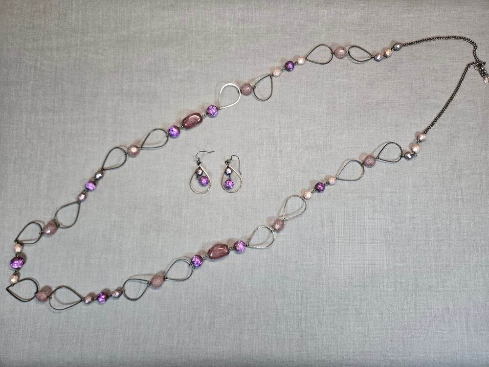 Premier Designs Rhapsody Purple Bead Mix Necklace & Earring Set